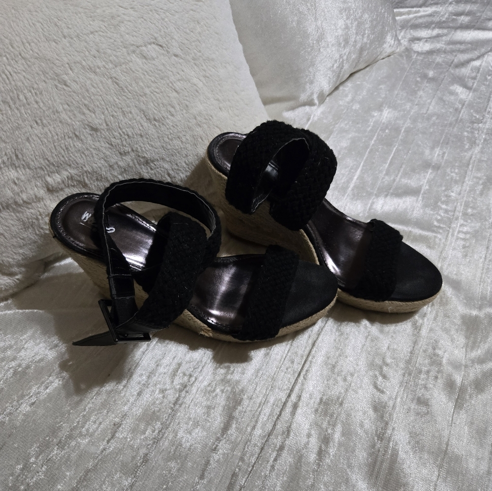 Black Wedge Sandals Size 8 By Mossimo EUC